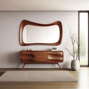 Miroir mural ovale en bois Art Déco fait main KALATRI, écologique, léger, bord poli, décoration élégante pour la maison et l'hôtel - Product Image 1