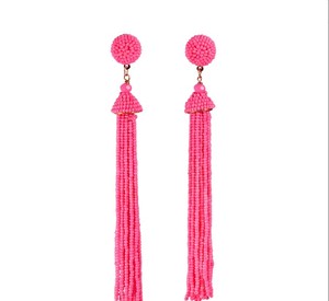 Boucles d'oreilles longues à pompon en perles vert émeraude de qualité supérieure pour femmes, boucles d'oreilles pendantes rose vif Boho Chic pour femmes - Product Image 2