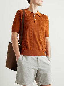 OEM al por mayor personalizado 100% algodón Casual impreso verano primavera hombres tejido manga corta para cuello botón suéter - Product Image 2