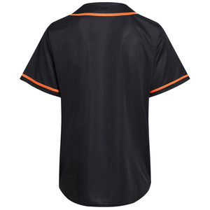 Black <b>Baseball</b> Jersey With Orange Trim Short Sleeve Button Front Mesh Unisex Adult Sport Apparel - Product Image 2