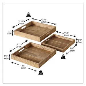 Bandeja rectangular de madera para servir con asa Bandeja decorativa de acabado liso para cocina Uso doméstico - Product Image 4