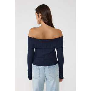 Pull décontracté pour femme en maille à épaules dénudées avec détail nœud, respirant, pour l'automne/hiver, motif imprimé sur le devant - Product Image 5