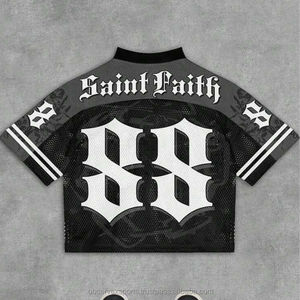 Maillot de football américain vintage, logo personnalisé, tissu en maille, coupe ample, court, respirant, vêtements de sport pour hommes et femmes, mode streetwear - Product Image 2