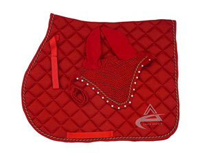 Tack Shop Equestrian Horse Black Saddle Pad Matching Bonnets Cotton Fabric Polycotton Orange All-Purpose Saddle pad - Product Image 3