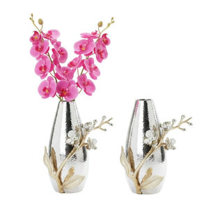 Jarrón Decorativo con Flores de Mariposa, Acabado Plateado Martillado, Metal, Decoración de Mesa, Macetas de Hierro de Lujo para el Hogar, para Bodas y Eventos - Product Image 4