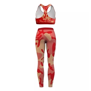 Red Solid Bandage Yoga <b>Set</b> 2 Piece Sports Bra and Leggings High Waist Full Length Racerback Short Four Way Stretch - Product Image 2