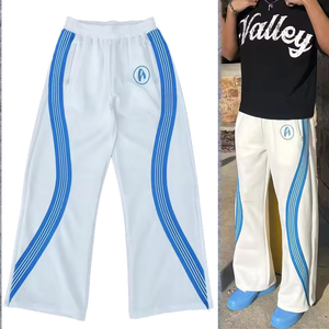 Pantalon de survêtement à rayures à logo personnalisé OEM Pantalon de survêtement baggy ample surdimensionné en tricot de coton pantalon de survêtement évasé pour hommes - Product Image 6