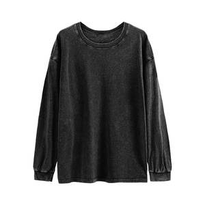 À la mode plaine col rond couture extérieure Vintage lavage à l'acide 380g femmes de haute qualité épaules tombantes sweats - Product Image 4