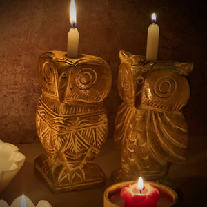 Candelero de madera con diseño de búho hecho a mano perfecto para la decoración del banquete de boda y el elegante interior del hogar de la India - Product Image 3