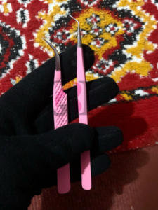 Nouveau Style incurvé bébé rose poudre revêtement 45 degrés mince extension de cils droits pince à épiler avec coeur Style miroir outil de beauté - Product Image 5