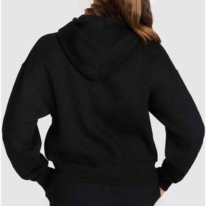 New Fashion Women's Drop-shoulder <b>Long</b> <b>Sleeve</b> Hoodie <b>Black</b> Color <b>Top</b> with Front Logo Hooded Collar - Product Image 3
