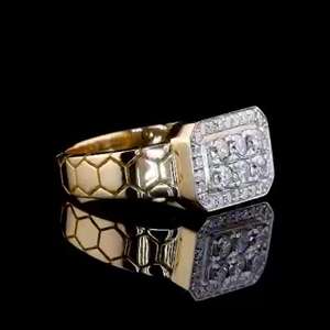 Bague hexagonale pour homme en or et diamant-Design audacieux en nid d'abeille, bague en diamant pour homme - Product Image 3