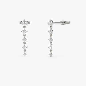 Pendientes Colgantes de Oro Sólido de 14k con 4 Puntas y Diamantes Naturales, 0.50 Quilates, Claridad VS, Pendientes Colgantes con 5 Diamantes - Product Image 4