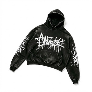 OEM Service Black Hooded <b>Sweatshirt</b> Unisex Streetwear Letter Print Full <b>Sleeve</b> Loose Fit Cotton Polyester Winter Wear - Product Image 2