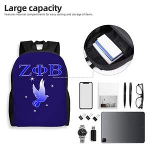 Sac à dos pour ordinateur portable en tissu de coton personnalisé avec couleur et logo de la sororité Zeta Phi Beta, fermeture à glissière, style décontracté pour les étudiants - Product Image 4