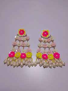 Boucles d'oreilles pendantes de luxe léger, tendance, brodées, avec perles de verre, pour fêtes, Aïd, Diwali, mariages, bijoux élégants et délicats - Product Image 3