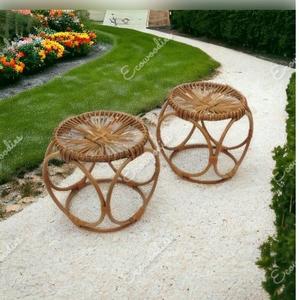 Ensemble de 2 tables basses rondes de qualité supérieure pour le salon table de cocktail en cage de restaurant avec dessus en rotin table basse ronde - Product Image 5