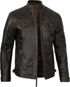 Veste d'hiver en cuir noir élégant pour homme avec col montant, poches avant, coupe classique moderne pour un usage quotidien - Product Image 2