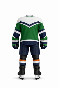 Ensemble de maillots de hockey sur glace pour hommes, manches longues, vert marine, blanc rayé, sublimé, polyester respirant, vêtements d'hiver - Product Image 3