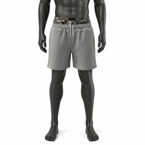 Pantalones Cortos Deportivos de Malla Gris para Hombre, Personalizados, OEM ODM, Cintura Elástica con Cordón Ajustable, Estilo Camuflaje - Product Image 1