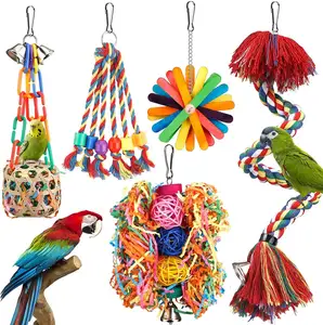 Beli grosir mainan burung tali burung dengan bel warna-warni burung mengunyah melubangi mainan mencari makan