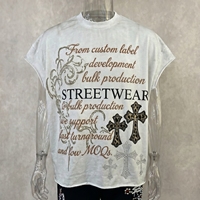 Débardeur Homme Personnalisé 100% Coton, Impression DTG, Effet Délavé Acide, Coupe Muscle, Bord Brut, Strass
