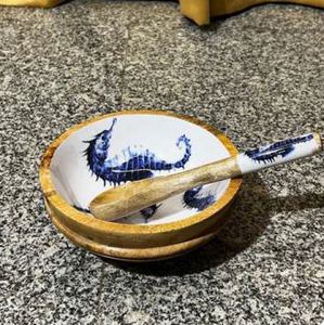 Saladier en bois de manguier écologique fait à la main 7x3 pouces avec fourchette cuillère extérieur en résine époxy polie pour salades fruits collations - Product Image 2