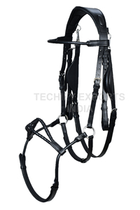 Bridon de cheval en cuir noir de qualité supérieure avec bride sans mors réglable et couronne rembourrée - Product Image 3