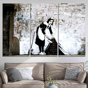 Arte en Lienzo con Estampado de la Mujer de Graffiti de Banksy: Decoración Moderna para Pared, Juego de 3 Lienzos - Product Image 1