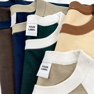 T-shirt en coton uni à manches raglan pour homme, col rond, coupe classique, décontracté, avec bordure contrastante, design uni, logo sur le devant, T-shirts pour homme - Product Image 2
