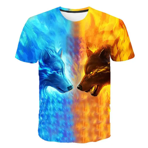 T-shirt à manches courtes pour homme, blanc et noir, impression photo loup, transfert par sublimation, coupe classique, col rond, style décontracté - Product Image 3