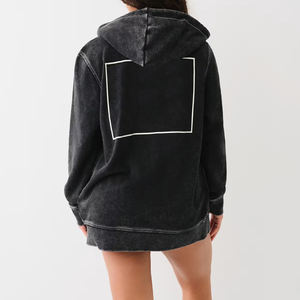 New Winter Solid Long Logo Cotton Acid Wash Hoodie <b>Short</b> Set <b>Women</b> Breathable Two Piece Set for <b>Gym</b> Fitness Wear - Product Image 2