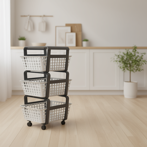 Carrito de Almacenamiento Portátil Ecoplast de Múltiples Niveles con Ruedas, Diseño de 3 Capas, Capacidad de 20-35L, Plástico PP, Estilo Minimalista, Carga Máxima 9kg - Product Image 3