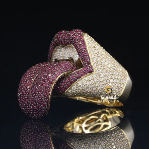 Atractivo redondo brillante corte VVs claridad Moissanite diamantes Iced Out Hip Hop 10Kt anillo de oro amarillo para Unisex - Product Image 5