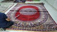 Antiker türkischer maschinell gefertigter Jacquard-Webteppich aus Polyester, schmutzabweisend, Hochflor, afghanisch-turkmischer roter Teppich im orientalischen Stil für Zuhause
