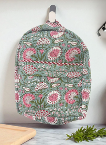 กระเป๋าเป้สะพายหลังผ้าฝ้ายพิมพ์ลายมือสีเขียว น้ำหนักเบา แบบยูนิเซ็กซ์ ปิดด้วยซิป ซับในผ้าฝ้ายออร์แกนิก รับน้ำหนักได้ 10 กก. - Product Image 3