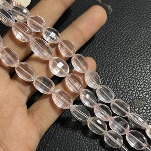 Rose Quartz Faceted Oval Shape Beads Natural Checkerboard Cut Gemstone Beads for Jewelry Making - Product Image 2