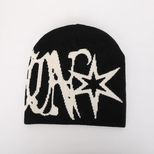 Gorro de punto de Jacquard con diseño a cuadros y estampado de logotipo completo Y2K grande personalizado al por mayor de invierno con logotipo personalizado, gorro de invierno con puños - Product Image 5