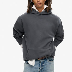 Sudadera con capucha de peso pesado en blanco de la mejor calidad sin cordón liso con bolsillos Puff estampado recortado Raw Hem Hoodies hombres - Product Image 2