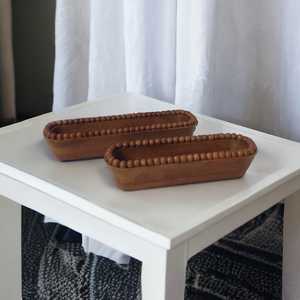 Bougie de service de cuisine moderne style ferme antique perlée rustique brun antique blanc naturel bols en bois de Noël - Product Image 3