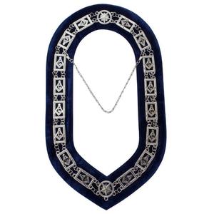 Collier de maçonnerie avec chaîne de la Loge Bleue et support bleu foncé, emblème des outils de travail maçonniques du Maître Maçon, badge métallique sculpté/plaqué - Product Image 5