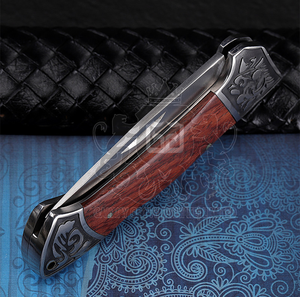 Cuchillo de caza de hoja plegable de acero de Damasco personalizable de grado Industrial de alta calidad mango de madera recto soporte OEM hecho - Product Image 3