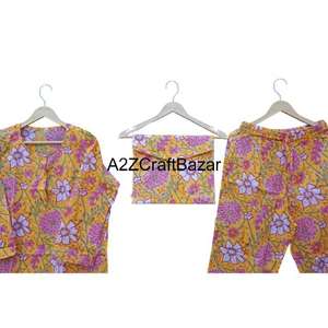 Conjunto de Pijama de Algodón 100% Suave de Secado Rápido para Damas de Honor, Camisón Largo Indio, Traje de Baño, Estampado Multicolor, Temporada de Verano - Product Image 4