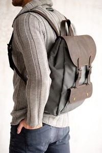 Sac à dos en toile et cuir souple élégant, randonnée en plein air, voyage, école, travail, utilisation unisexe, durable, léger, respirant, multi-poches - Product Image 4