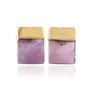 Pendientes de plata de primera ley y amatista Natural para mujer, aretes pequeños, plata esterlina 24, Circonia cúbica, zirconia, circonita, zirconita, zirconita, forma rectangular - Product Image 3