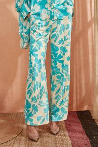 ชุดเดรสวินเทจพิมพ์ลายดอกไม้ผ้าชีฟองประดับมุกชุดเสื้อกางเกงสีฟ้าแบบลำลองขนาด XL มาตรฐานสูงลายดอก amyra - Product Image 5