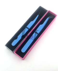 Haute qualité bleu ciel poudre revêtement acier inoxydable Extension de cils droits pince à épiler incurvée arc-en-ciel pointe Instruments de beauté - Product Image 2