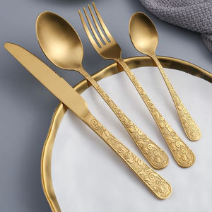 Juego de cubiertos de acero y metal con grabado ligero hecho a mano, juego de cubiertos de boda estándar portátil, juegos de cubiertos personalizados - Product Image 1