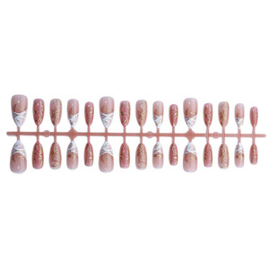 30 Pièces de Faux Ongles Amande Blancs Dorés à la Française, Modèle Fleur Rose Blush, Meilleures Ventes Quotidiennes, Vente en Gros. - Product Image 5