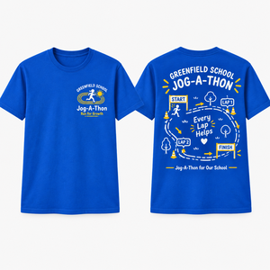 เสื้อวิ่งเด็กแบบกำหนดเองสำหรับงานวิ่งจ๊อกกิ้งที่โรงเรียน สีฟ้า แขนสั้น สำหรับงานวิ่งเพื่อการกุศล พิมพ์ลายเส้นโค้งวิ่ง - Product Image 1